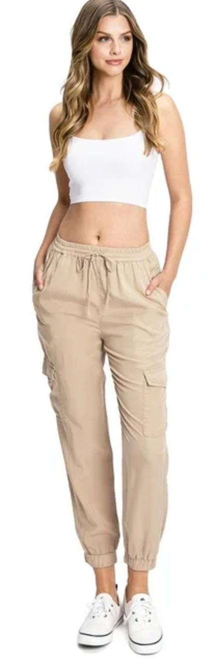 Love Tree Womens Pull On Drawstring Waist Pants Cargo Pockets Tencel Size L NWOT